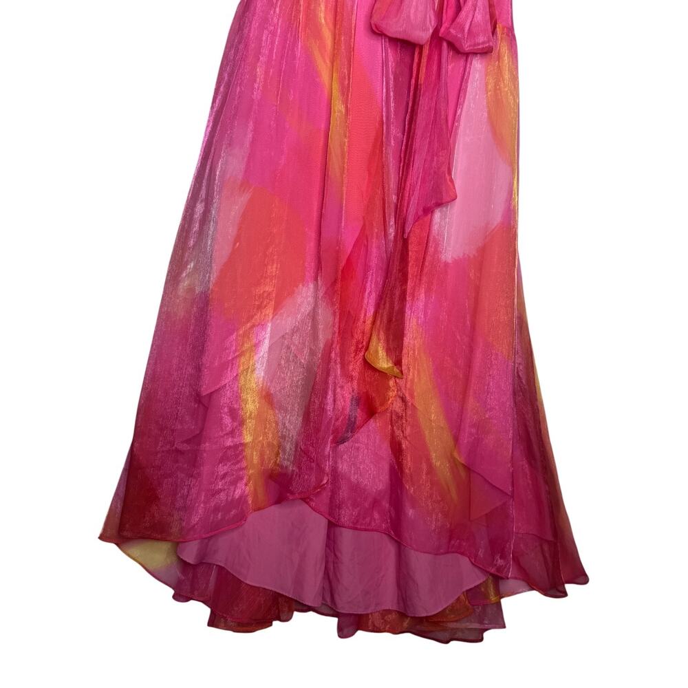 Hutch Anthropologie Watercolor Wrap Maxi Dress Pink Coral Yellow Small NWT - Picture 7 of 16